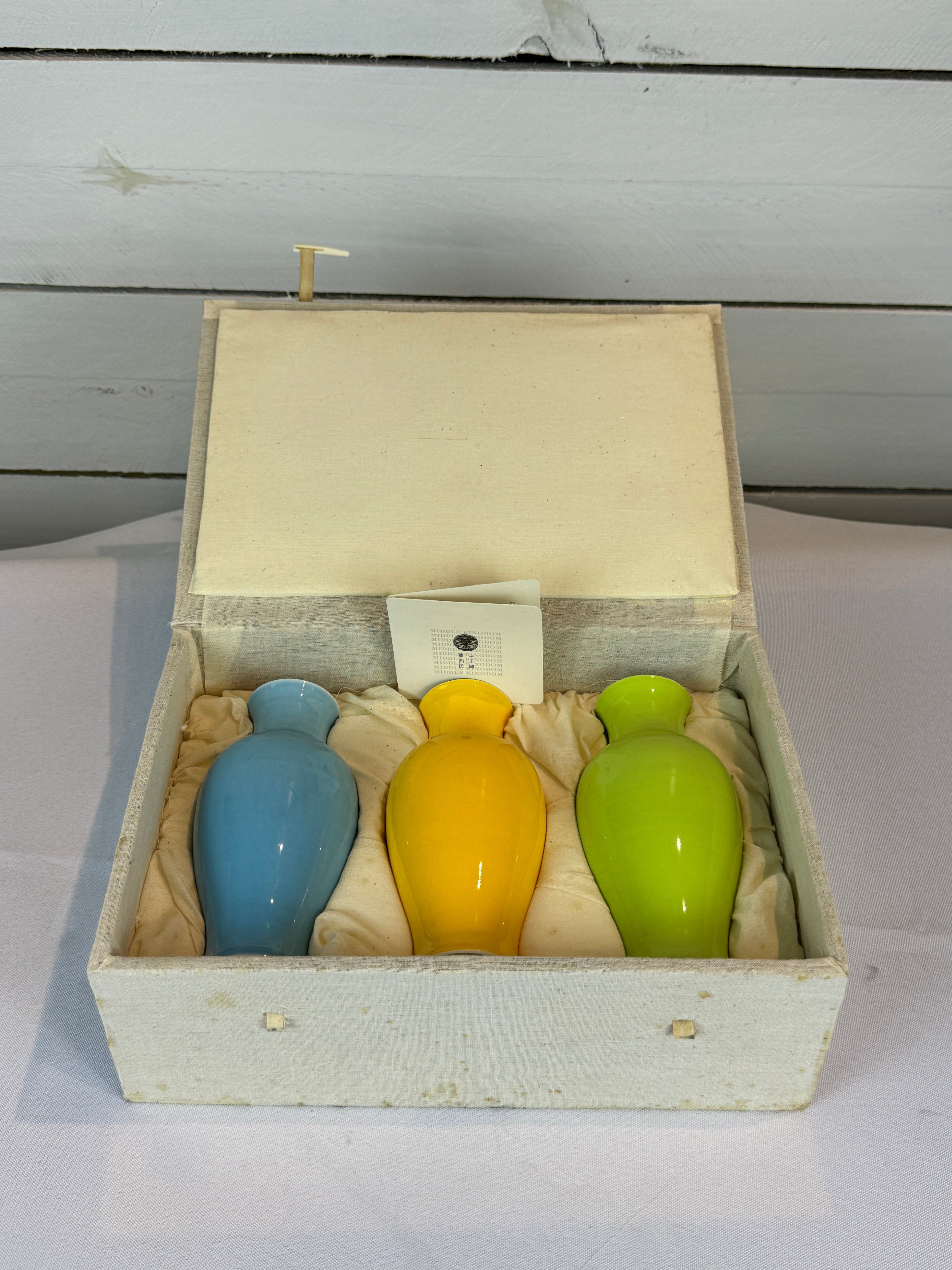Vintage Middle Kingdom Glossy Mini Bud Vases - Boxed Set of 3