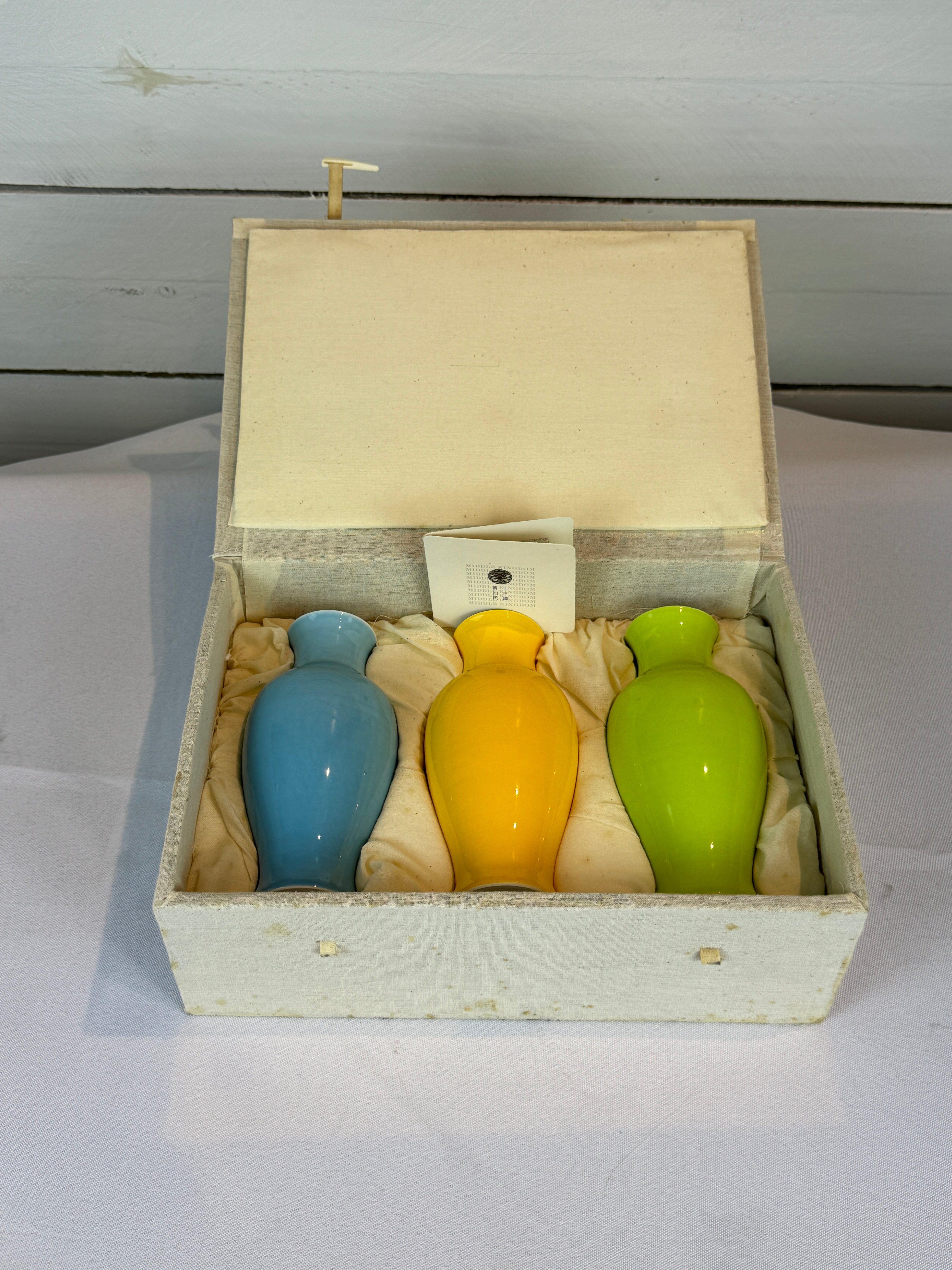 Vintage Middle Kingdom Glossy Mini Bud Vases - Boxed Set of 3