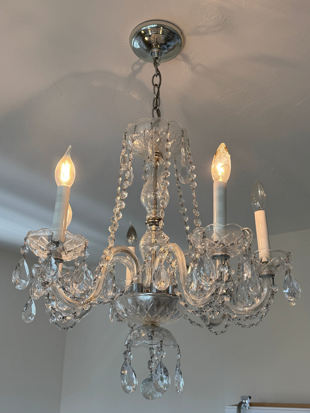 Vintage 1960s Crystal Chandelier - 6 Arm