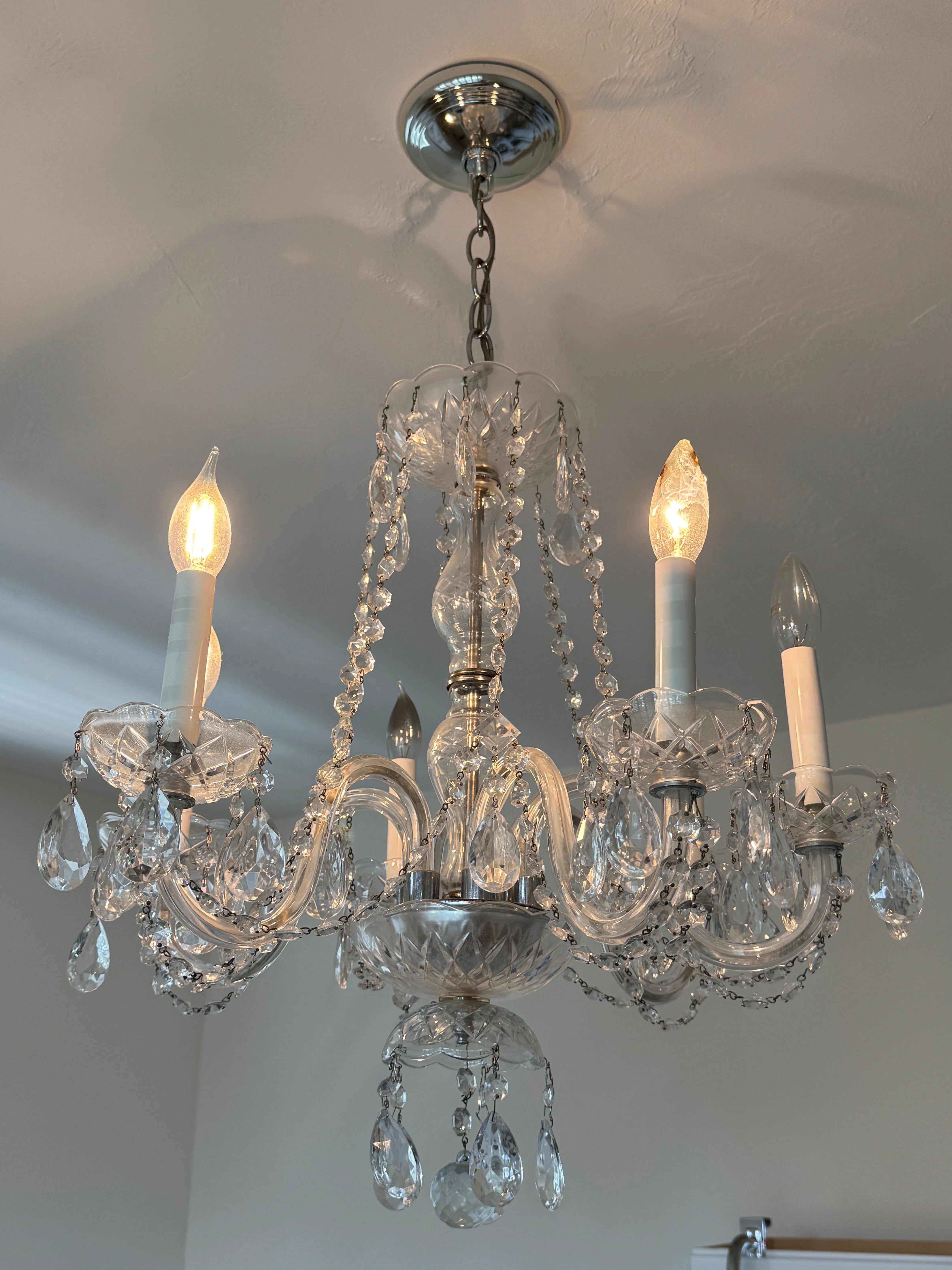 Vintage 1960s Crystal Chandelier - 6 Arm