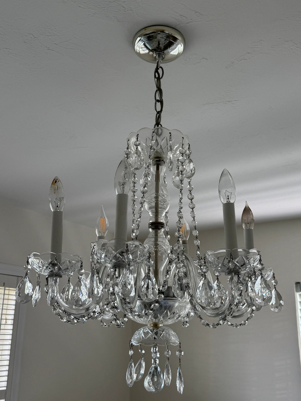 Vintage 1960s Crystal Chandelier - 6 Arm