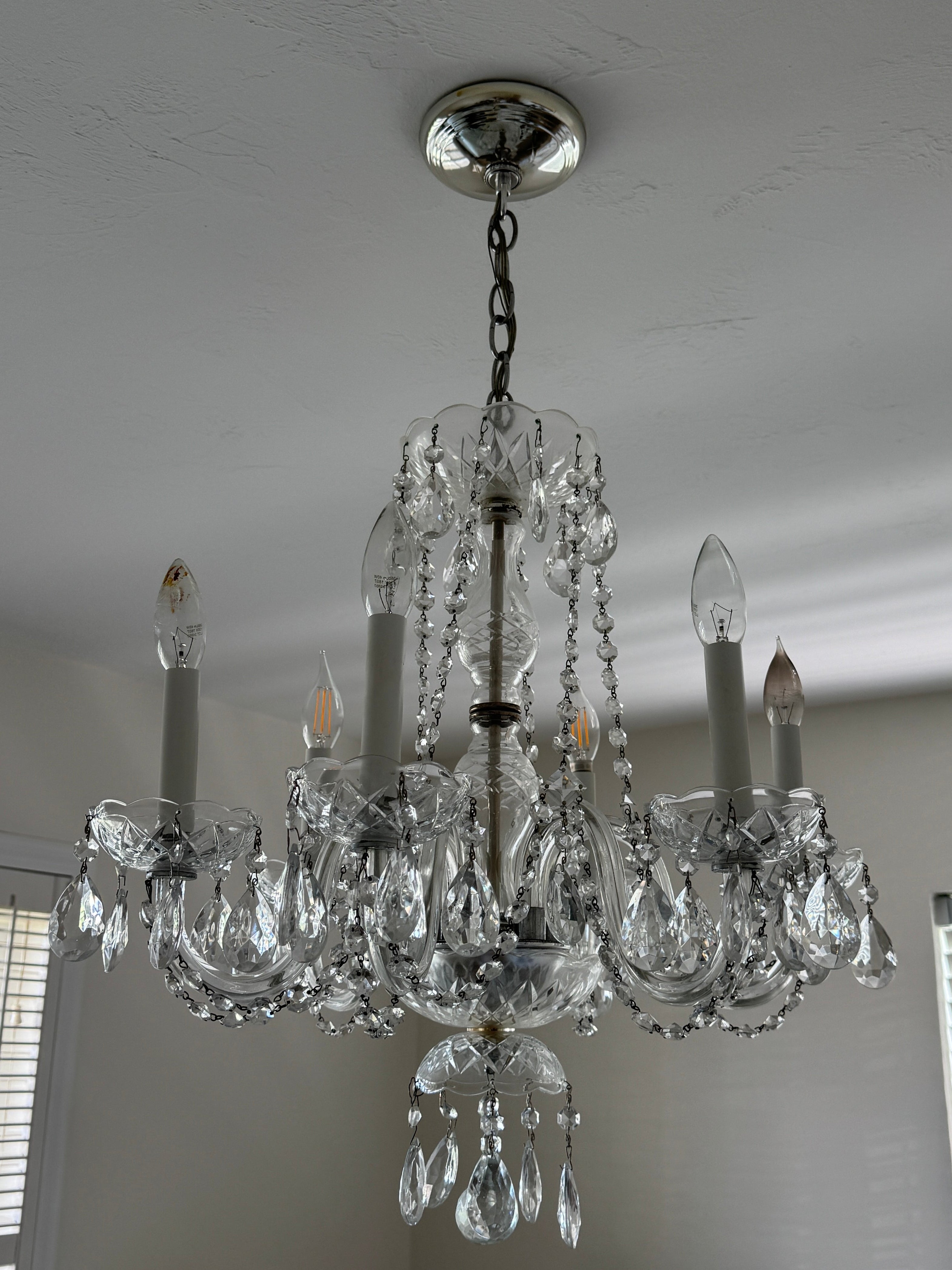Vintage 1960s Crystal Chandelier - 6 Arm