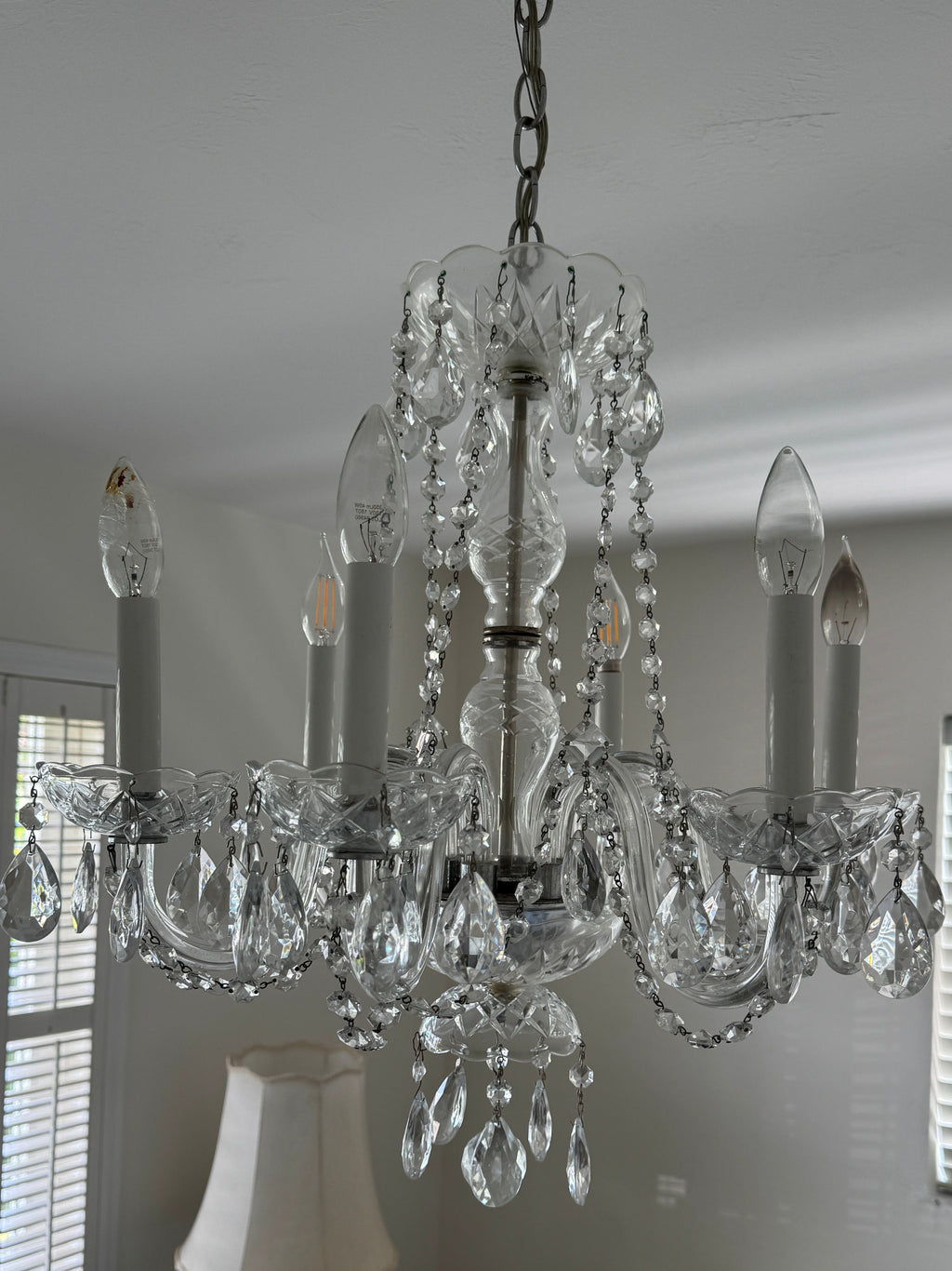 Vintage 1960s Crystal Chandelier - 6 Arm