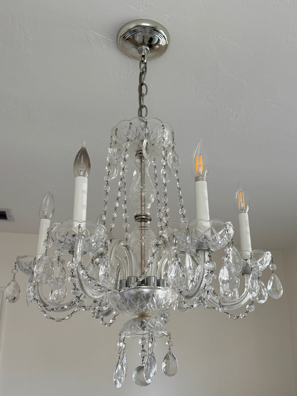 Vintage 1960s Crystal Chandelier - 6 Arm
