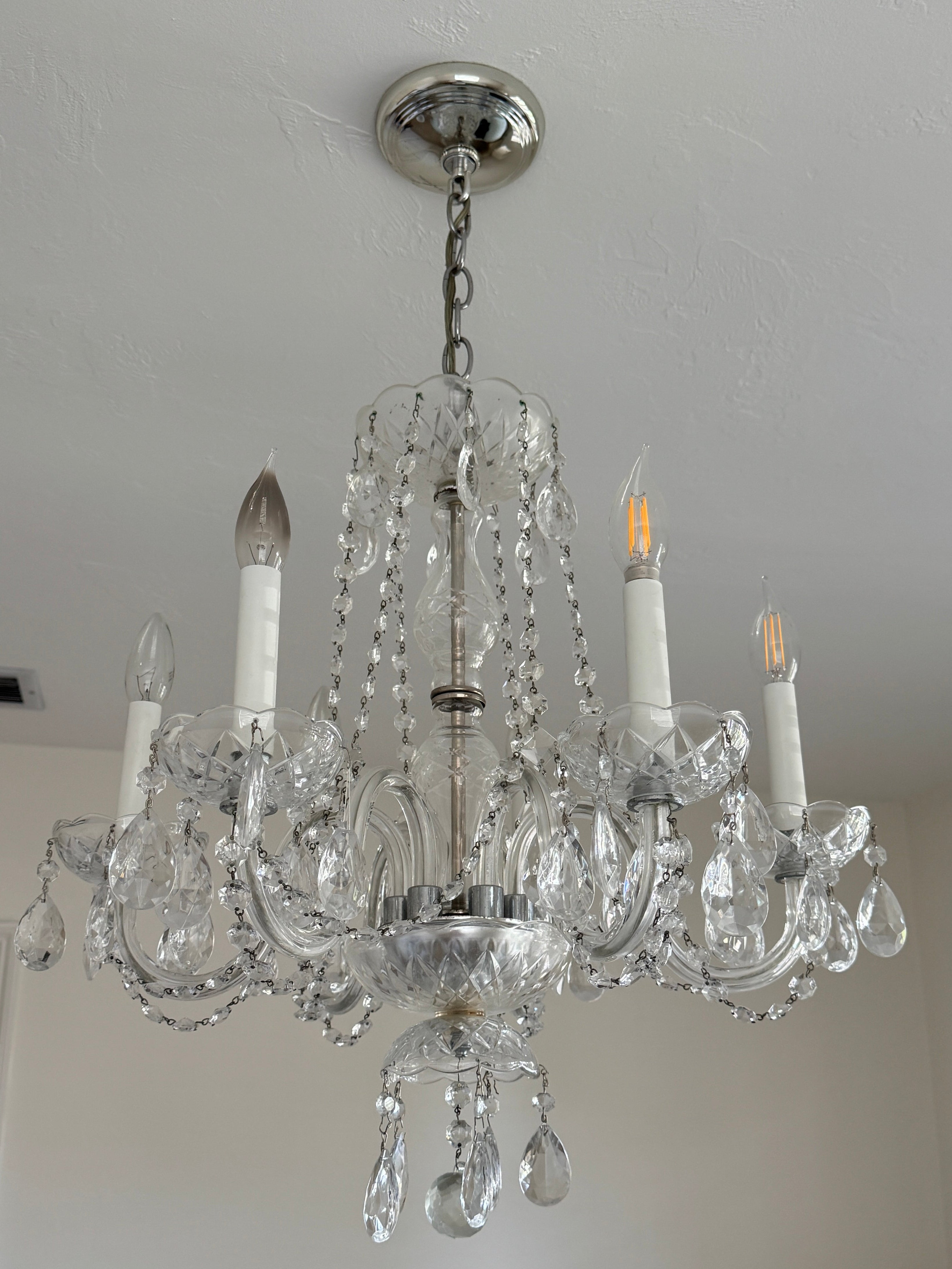 Vintage 1960s Crystal Chandelier - 6 Arm