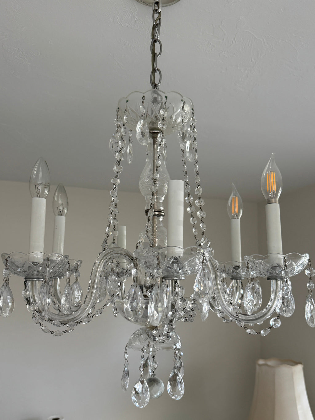 Vintage 1960s Crystal Chandelier - 6 Arm