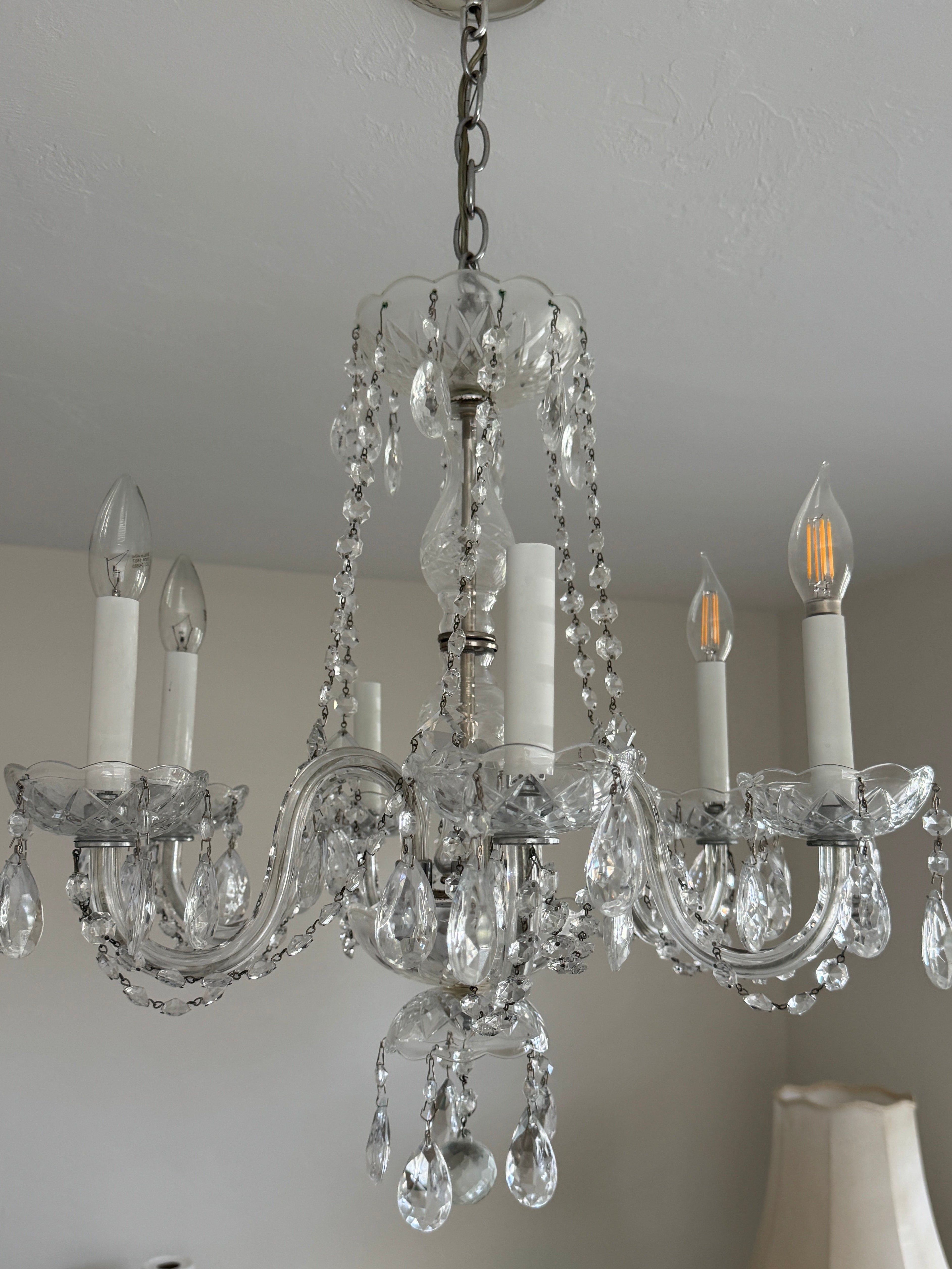 Vintage 1960s Crystal Chandelier - 6 Arm