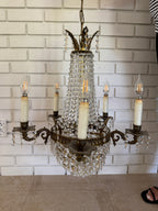 Antique French Empire Style Crystal and Gilt Brass Chandelier