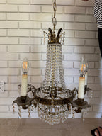 Antique French Empire Style Crystal and Gilt Brass Chandelier
