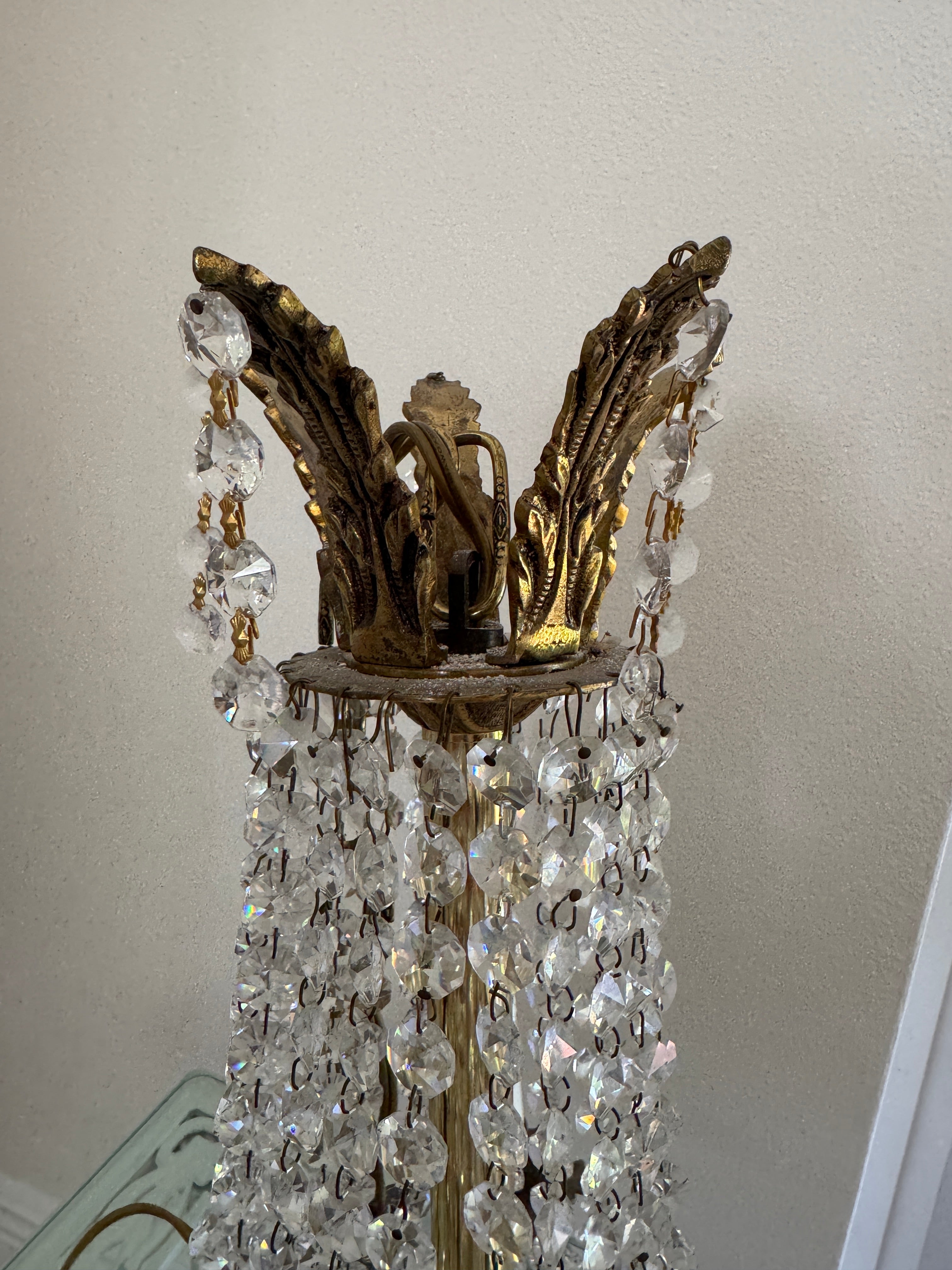 Antique French Empire Style Crystal and Gilt Brass Chandelier