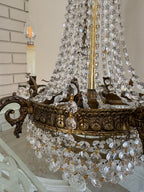 Antique French Empire Style Crystal and Gilt Brass Chandelier