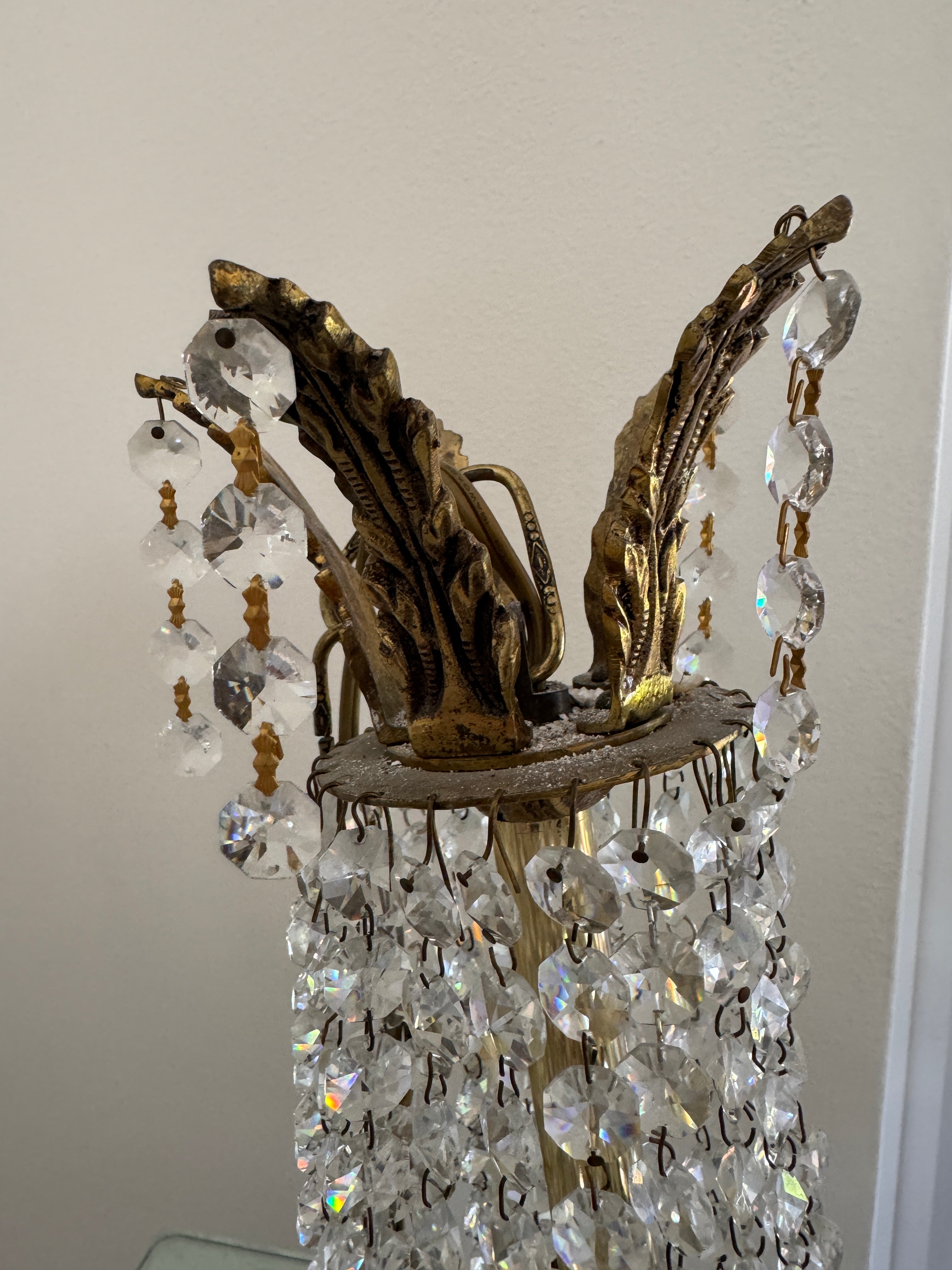 Antique French Empire Style Crystal and Gilt Brass Chandelier