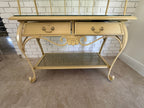 Vintage 1970s Wrought Iron Bakers Rack with Woven Rattan Shelves