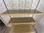 Vintage 1970s Wrought Iron Bakers Rack with Woven Rattan Shelves