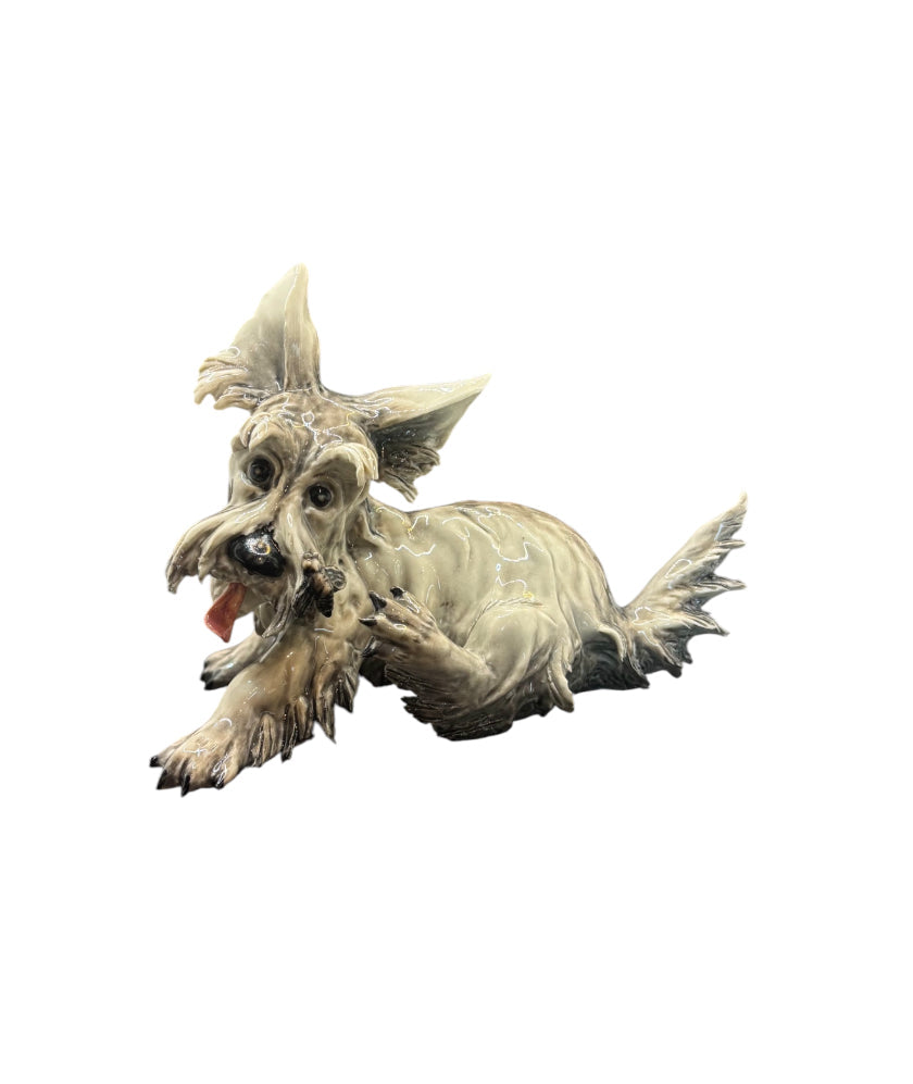 Capodimonte Visconti Mollica Glossy Porcelain Schnauzer/Scottish Terrier Dog Figurine