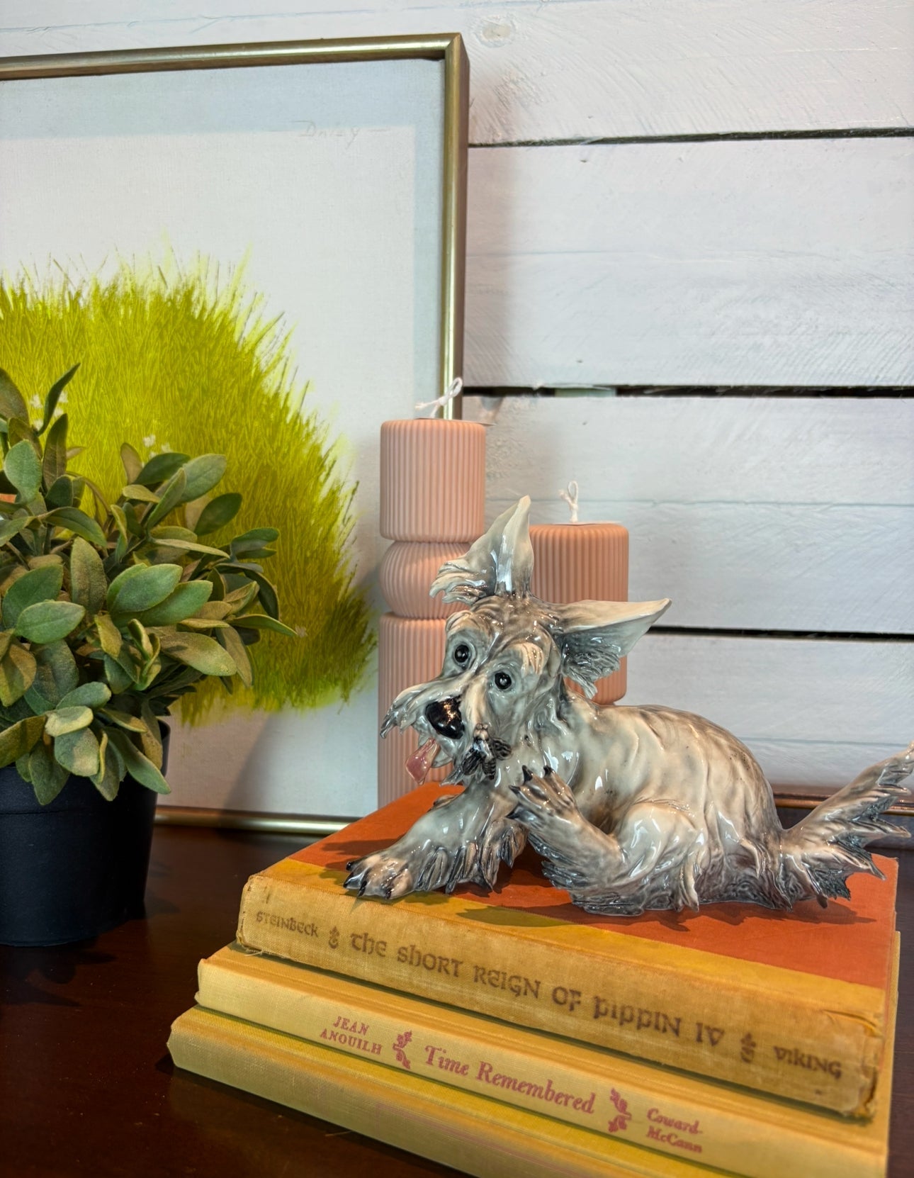 Capodimonte Visconti Mollica Glossy Porcelain Schnauzer/Scottish Terrier Dog Figurine