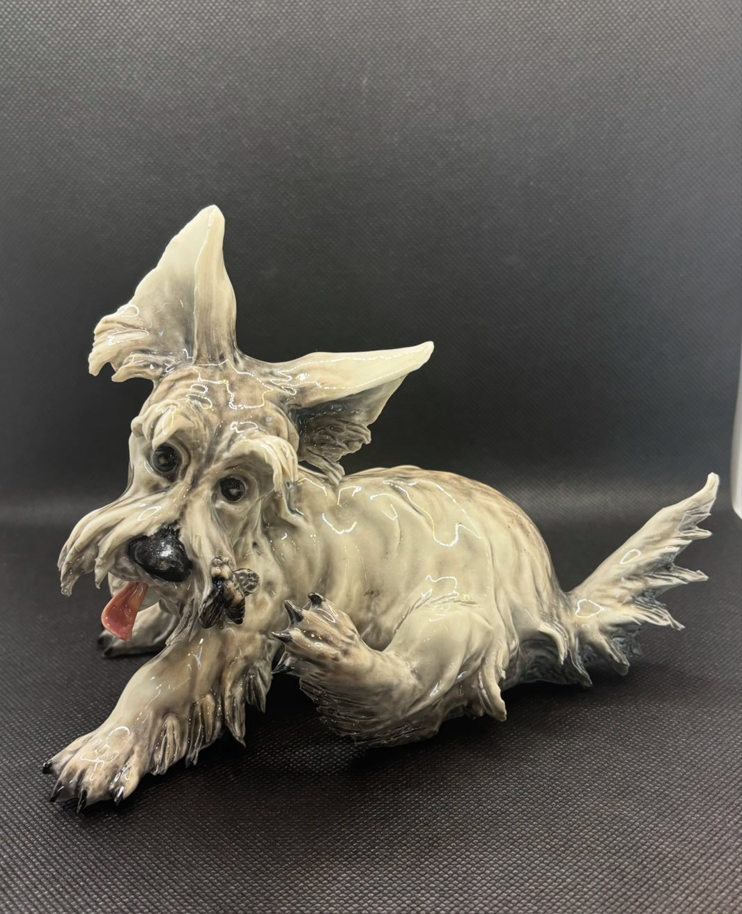 Capodimonte Visconti Mollica Glossy Porcelain Schnauzer/Scottish Terrier Dog Figurine