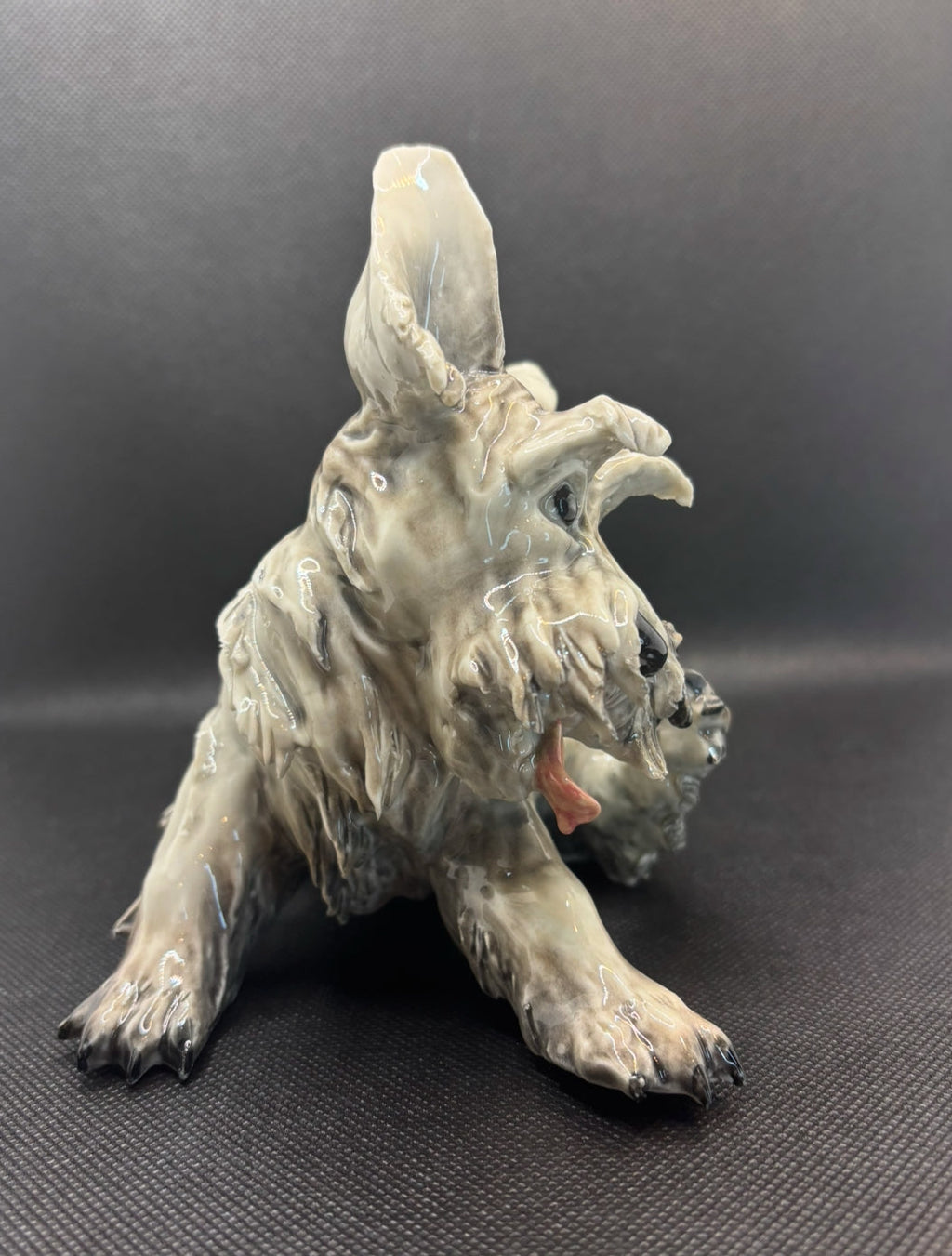 Capodimonte Visconti Mollica Glossy Porcelain Schnauzer/Scottish Terrier Dog Figurine
