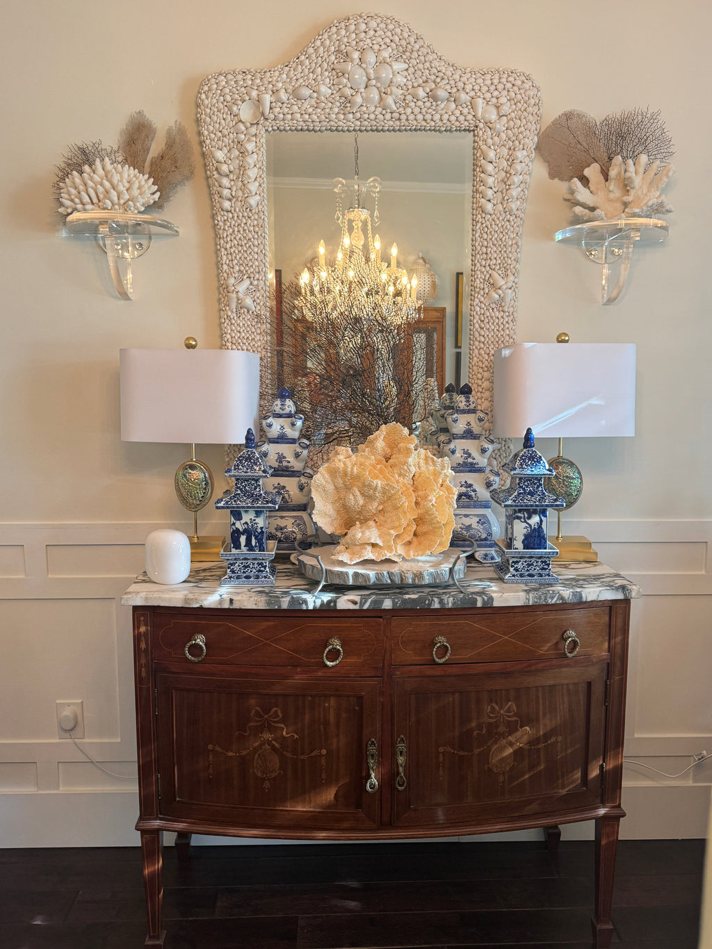 Antique French Louis XVI Demilune Mahogany  Calacatta Viola Marble Top Buffet Sideboard Credenza