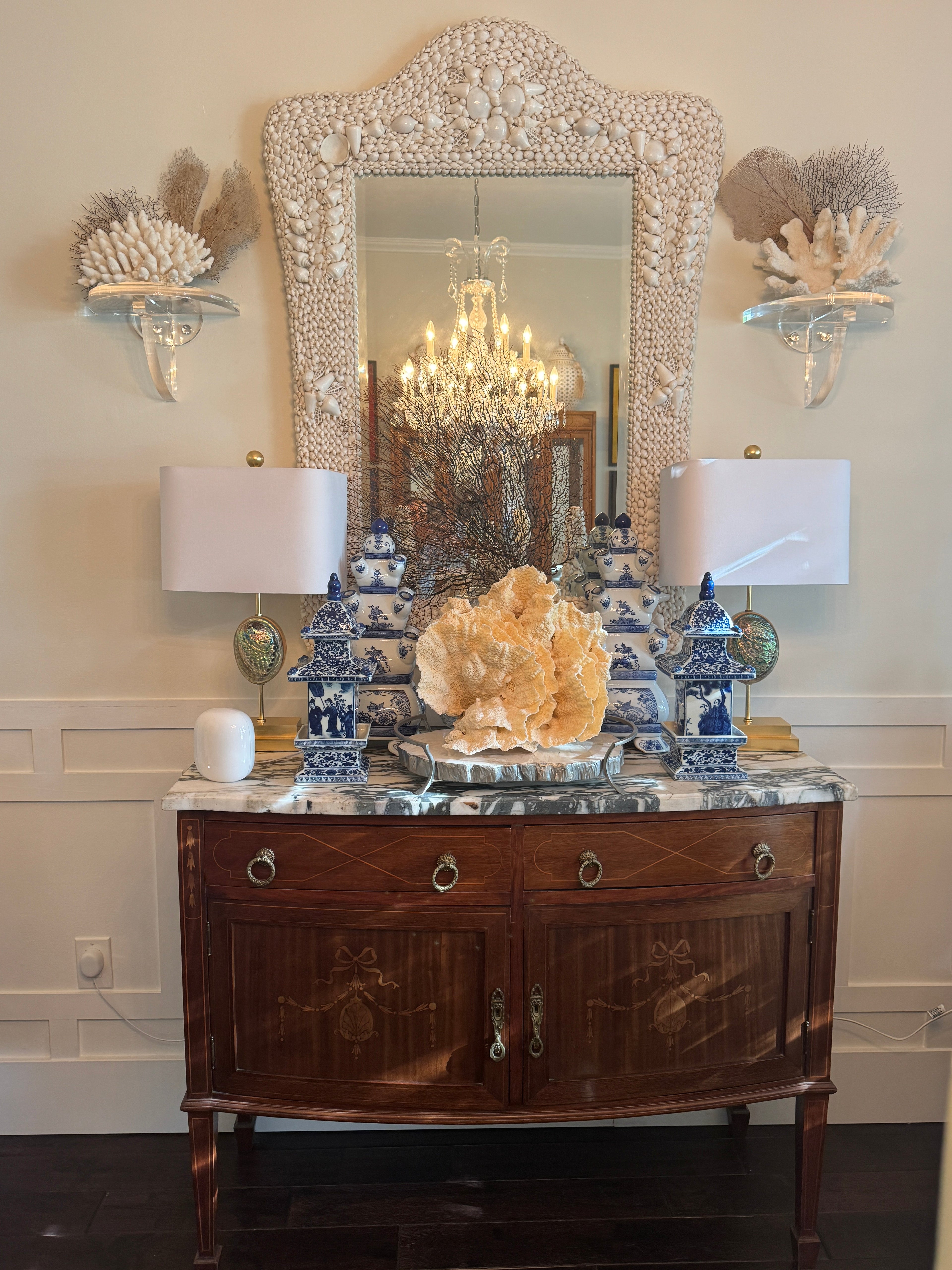 Antique French Louis XVI Demilune Mahogany  Calacatta Viola Marble Top Buffet Sideboard Credenza