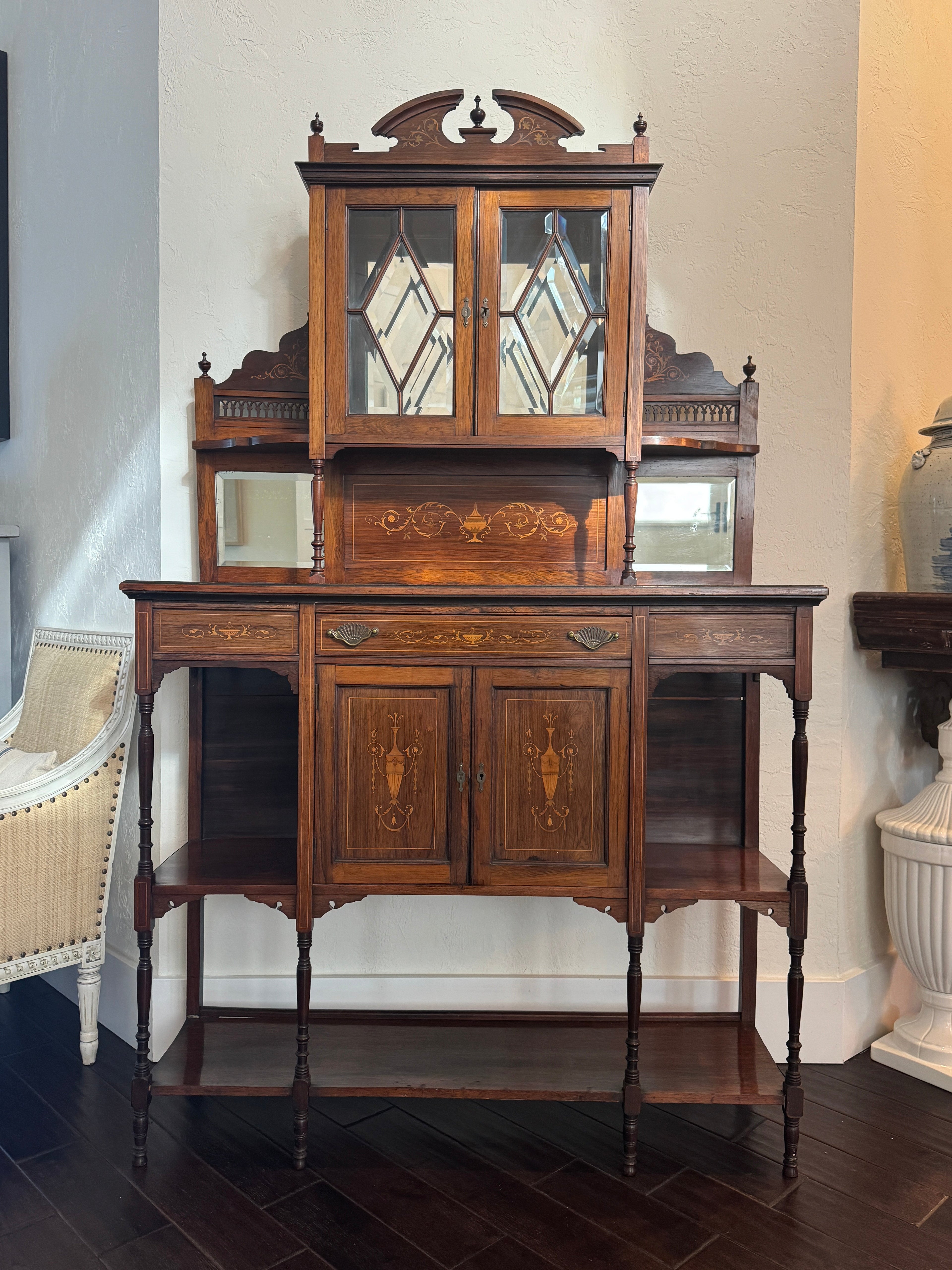 Antique English Rosewood & Marquetry Chiffonier Server Buffet - 19th century
