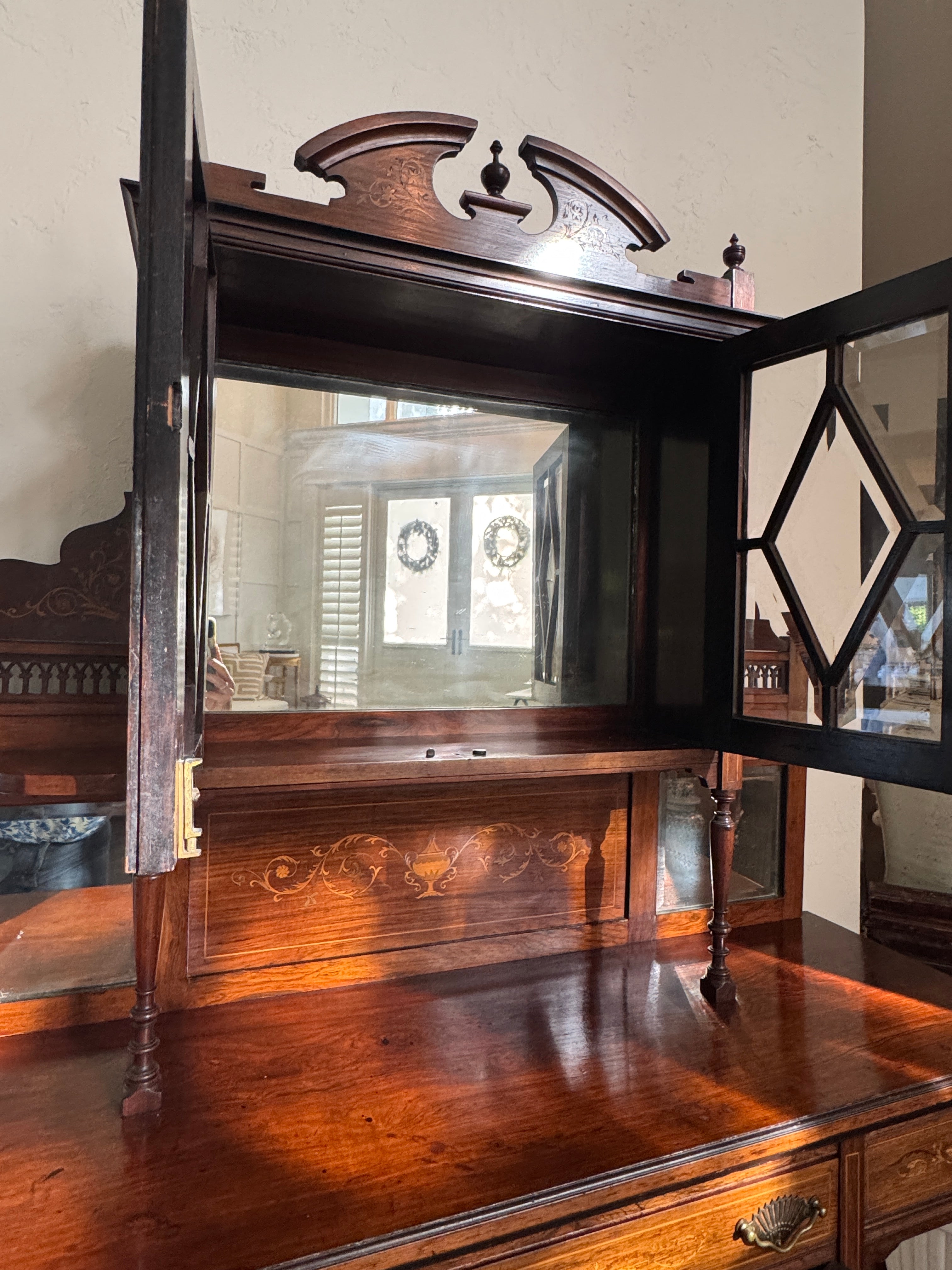 Antique English Rosewood & Marquetry Chiffonier Server Buffet - 19th century