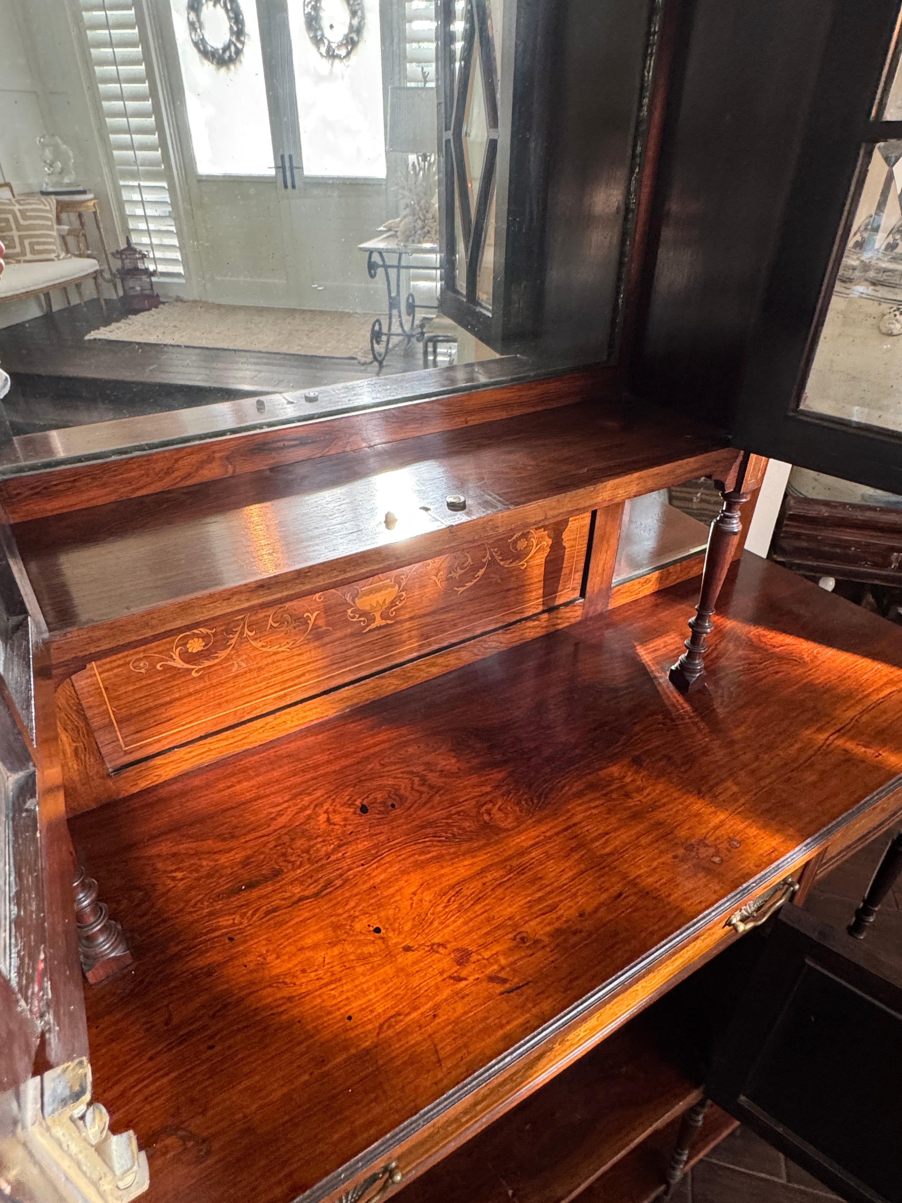 Antique English Rosewood & Marquetry Chiffonier Server Buffet - 19th century