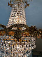 Mid-Century Schonbek Empire Style Crystal & Gilded Brass Chandelier Pendant