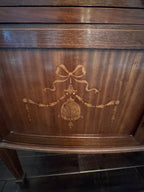 Antique French Louis XVI Demilune Mahogany  Calacatta Viola Marble Top Buffet Sideboard Credenza