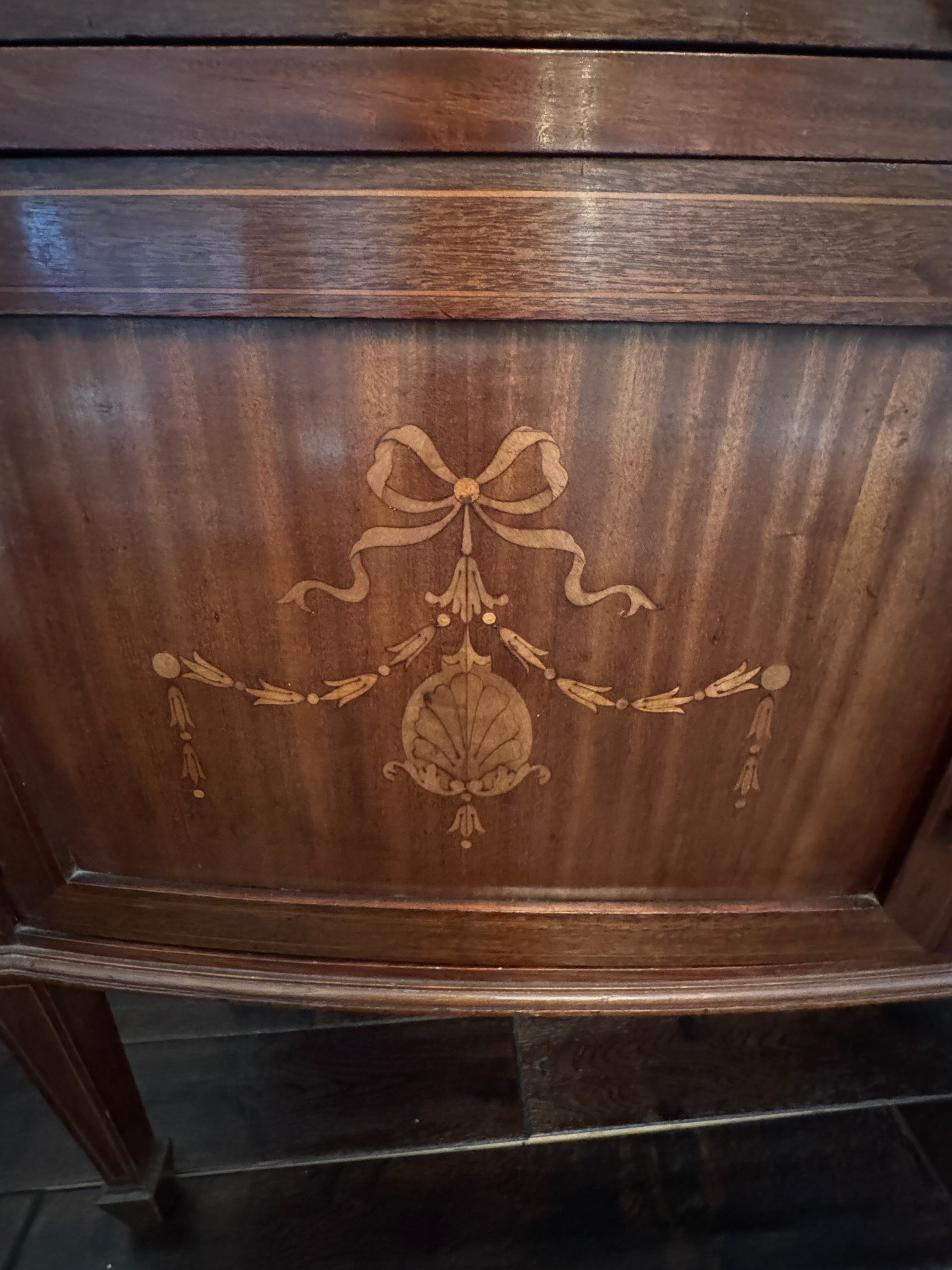 Antique French Louis XVI Demilune Mahogany  Calacatta Viola Marble Top Buffet Sideboard Credenza
