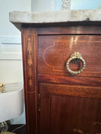 Antique French Louis XVI Demilune Mahogany  Calacatta Viola Marble Top Buffet Sideboard Credenza