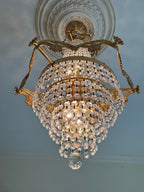 Mid-Century Schonbek Empire Style Crystal & Gilded Brass Chandelier Pendant
