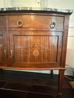 Antique French Louis XVI Demilune Mahogany  Calacatta Viola Marble Top Buffet Sideboard Credenza
