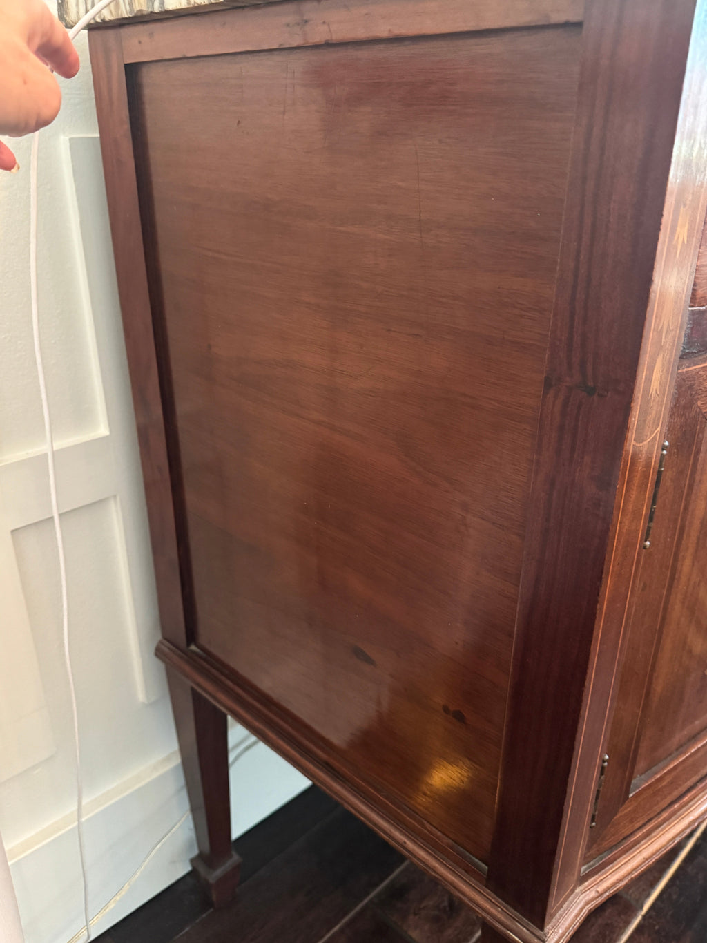 Antique French Louis XVI Demilune Mahogany  Calacatta Viola Marble Top Buffet Sideboard Credenza