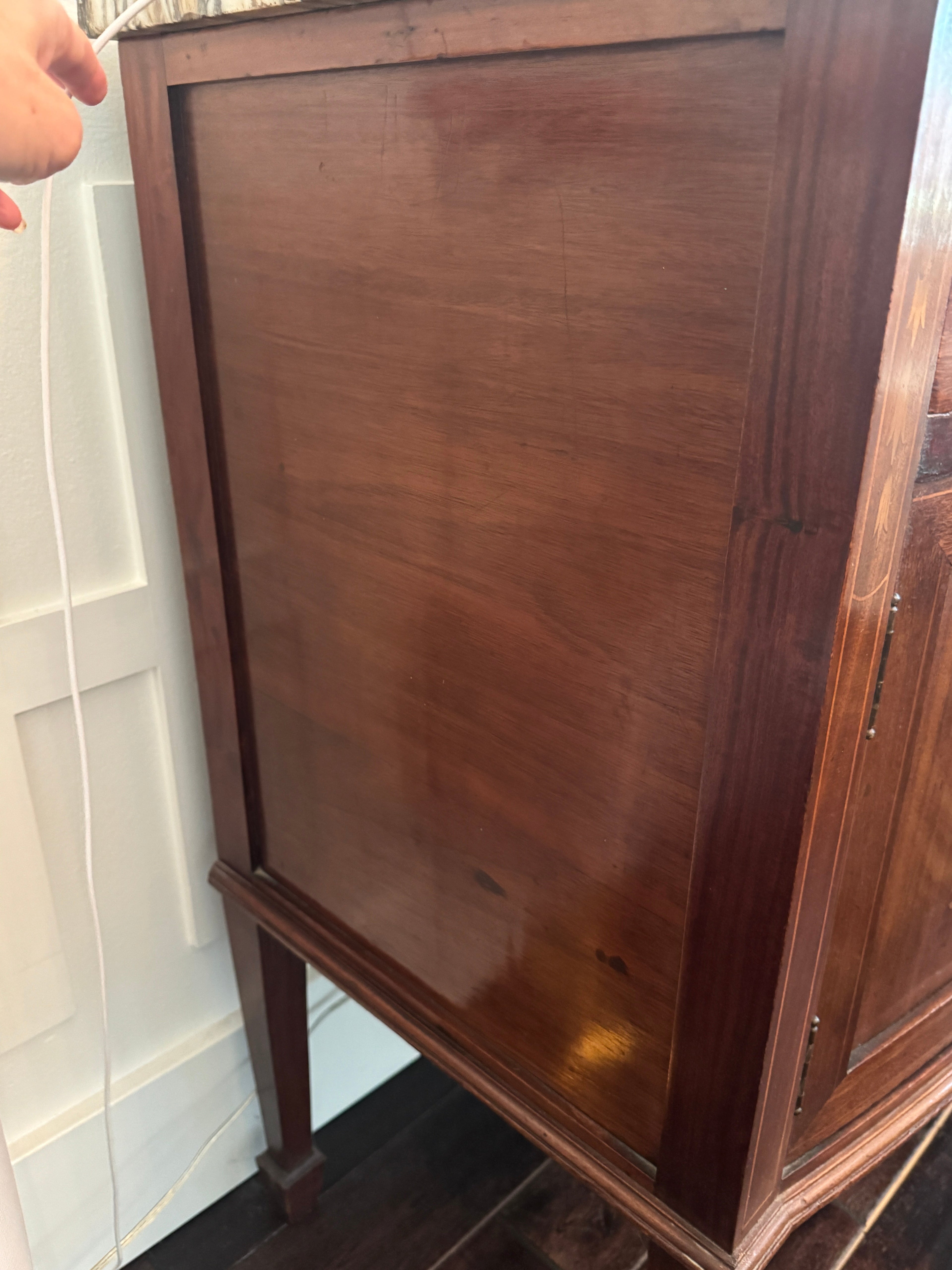 Antique French Louis XVI Demilune Mahogany  Calacatta Viola Marble Top Buffet Sideboard Credenza