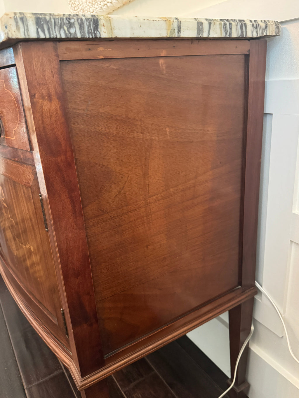 Antique French Louis XVI Demilune Mahogany  Calacatta Viola Marble Top Buffet Sideboard Credenza