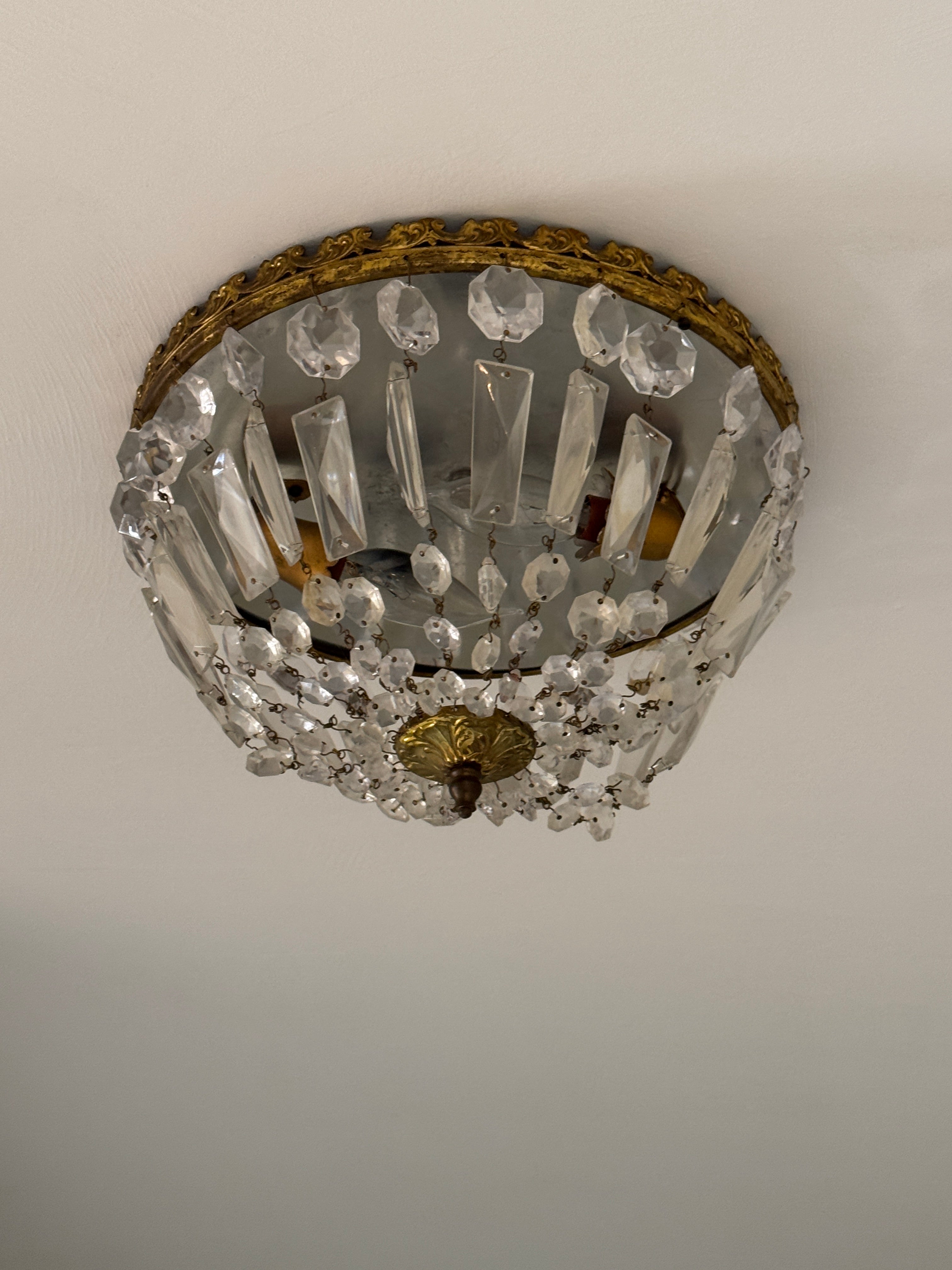 Mid-Century Louis XVI French Regency Ceiling Pendant in Crystal and Brass