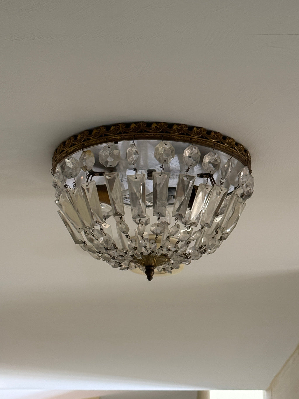 Mid-Century Louis XVI French Regency Ceiling Pendant in Crystal and Brass