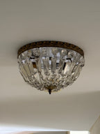 Mid-Century Louis XVI French Regency Ceiling Pendant in Crystal and Brass