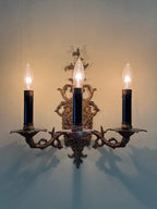 Pair of Vintage Bronze Three Arm Wall Sconces