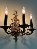 Pair of Vintage Bronze Three Arm Wall Sconces
