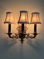 Pair of Vintage Bronze Three Arm Wall Sconces