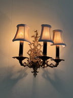 Pair of Vintage Bronze Three Arm Wall Sconces