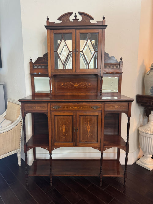 Antique English Rosewood & Marquetry Chiffonier Server Buffet - 19th century
