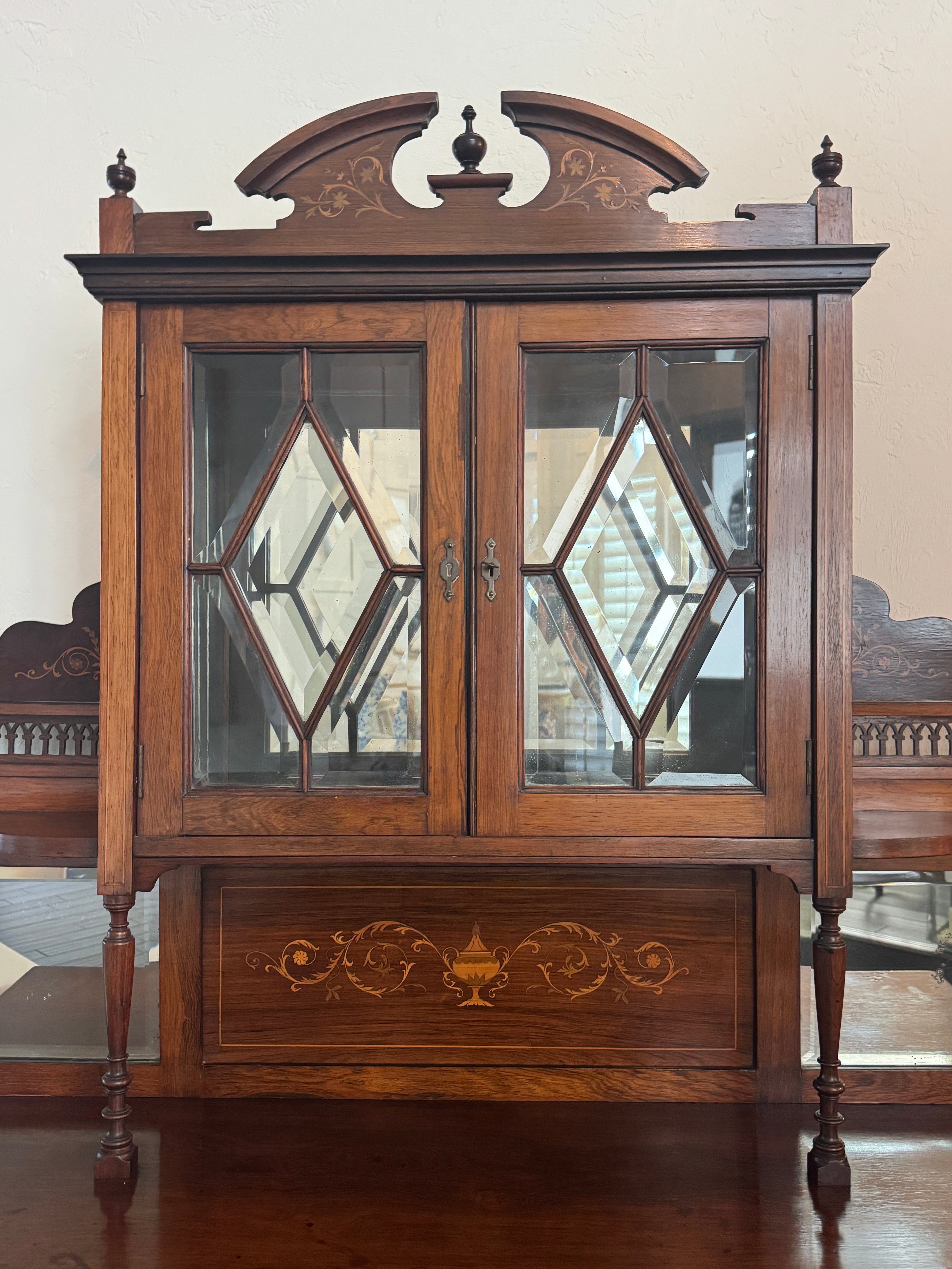 Antique English Rosewood & Marquetry Chiffonier Server Buffet - 19th century