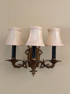 Pair of Vintage Bronze Three Arm Wall Sconces