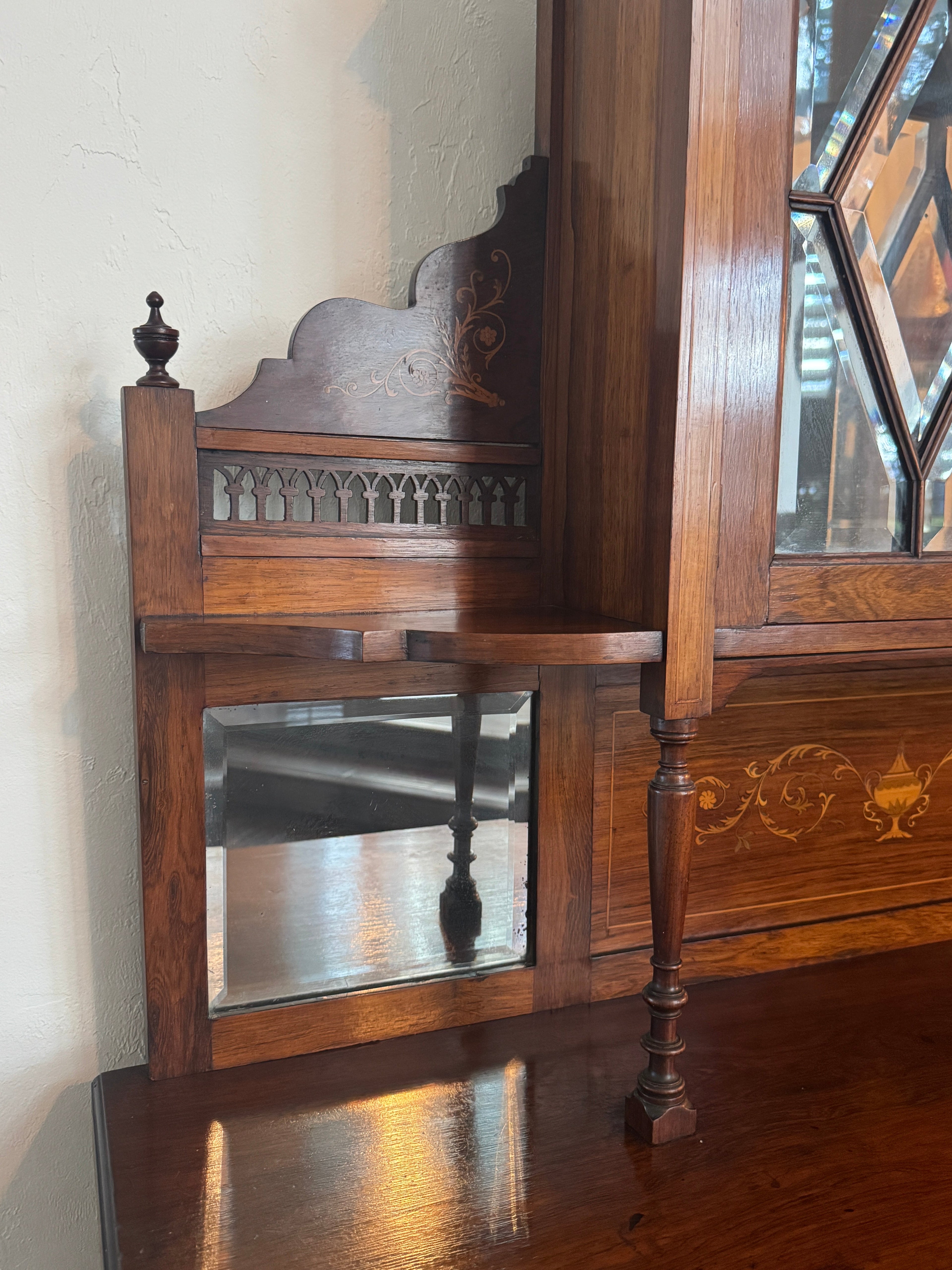 Antique English Rosewood & Marquetry Chiffonier Server Buffet - 19th century