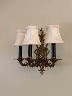 Pair of Vintage Bronze Three Arm Wall Sconces
