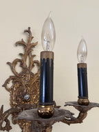 Pair of Vintage Bronze Three Arm Wall Sconces