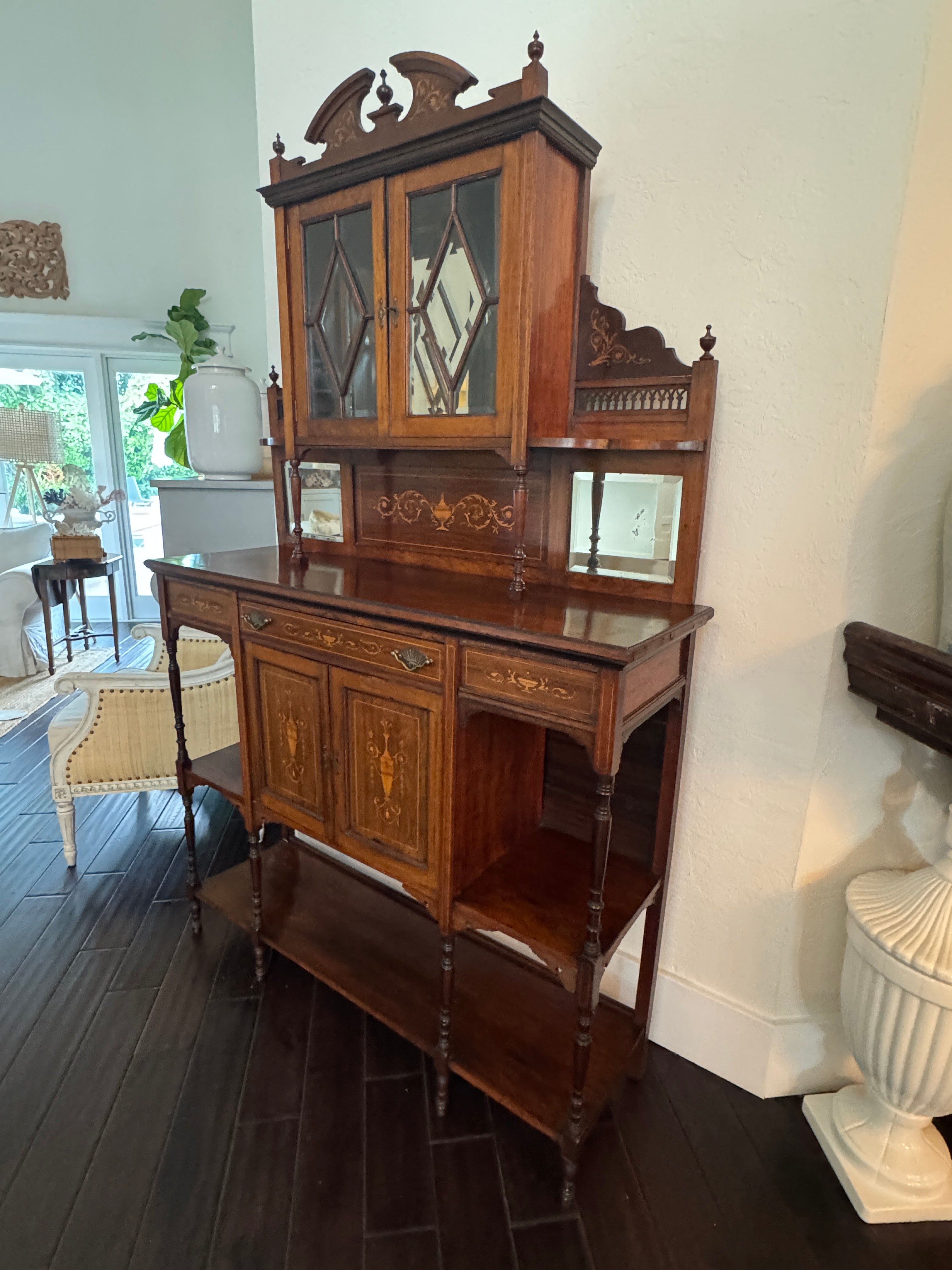Antique English Rosewood & Marquetry Chiffonier Server Buffet - 19th century